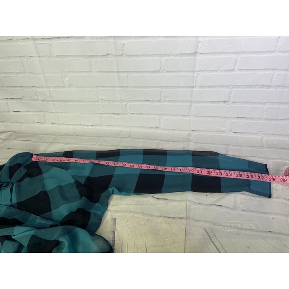 Lane Bryant Plus Size Womens 14 16 Plaid Sheer Button Up Split Back Blouse Top - Picture 8 of 9